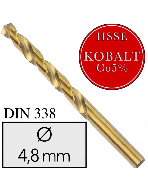 Fi 4,8 mm Wiertło do metalu HSSE Co5 Kobalt DIN 338 NWKa