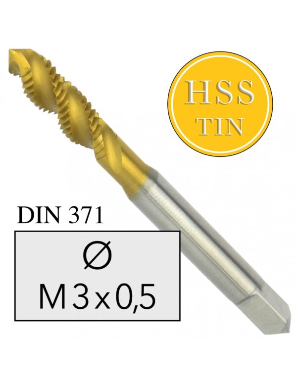 M3x0,5 Gwintownik Maszynowy HSS TIN DIN 371 Skrętny