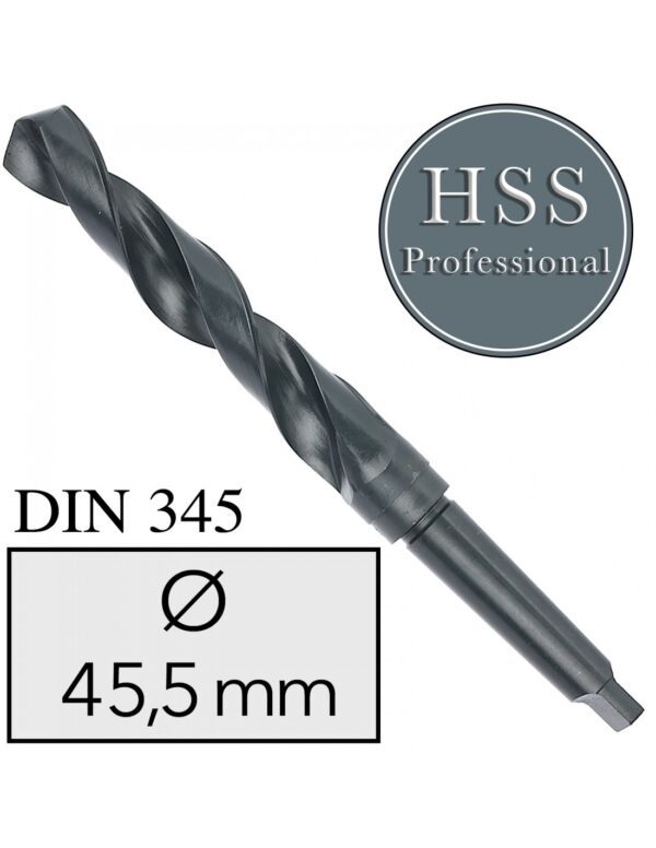 Fi 45,5 mm Wiertło do metalu NWKc HSS DIN 345 Stożek Morse'a FREZOWANE
