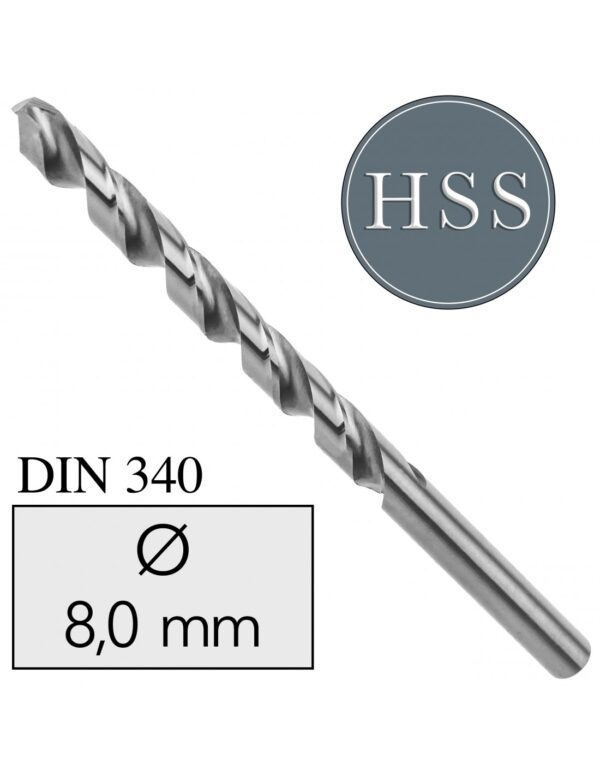 8,0 x 165 mm Wiertło długie do metalu HSS NWKb DIN 340 Professional